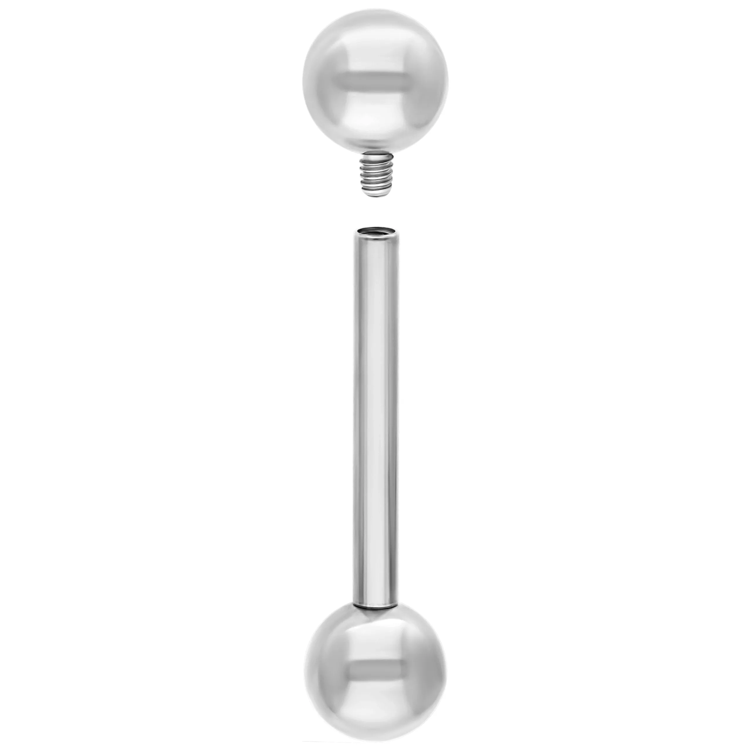 Silbernes Titan-Barbell mit zwei Kugeln auf weißem Hintergrund