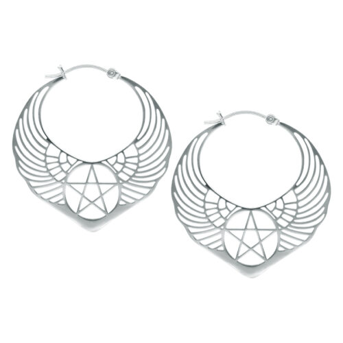 Silver Statement Earrings Winged Pentagram
