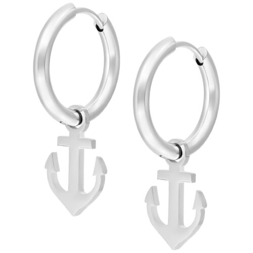 Small Silver Hoop Earrings With Charm Anchor