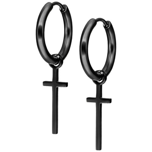 Little Cross Hoops - Black Metal