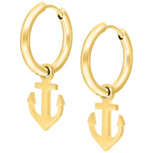 Small Silver Hoop Earrings With Charm Anchor - Golden Metal