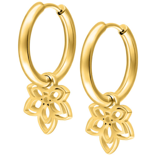 Little Flower Hoop Earrings - Golden Metal