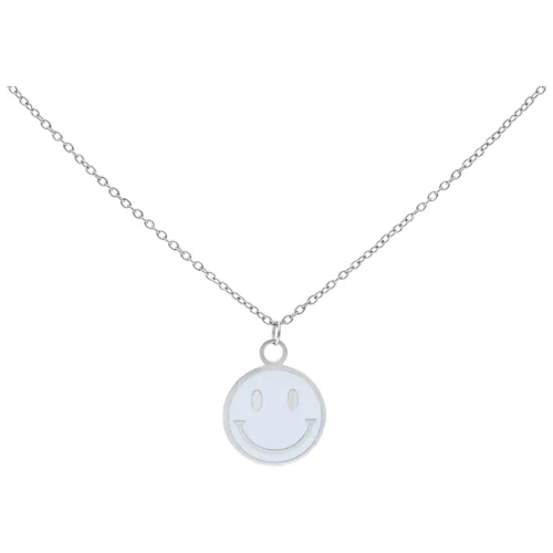 Little White Smiley Kette - Silvercoloured Metal