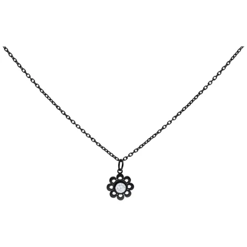 Crystal Flower Kette - Black Metal