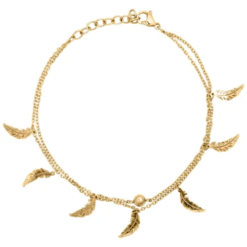 Feathers Multilayer Fußkettchen - Golden Metal