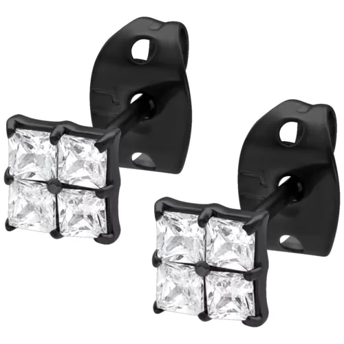 Crystal Square Earstuds - Black Metal