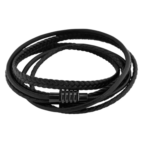 Black Trio Braided Leather Armband