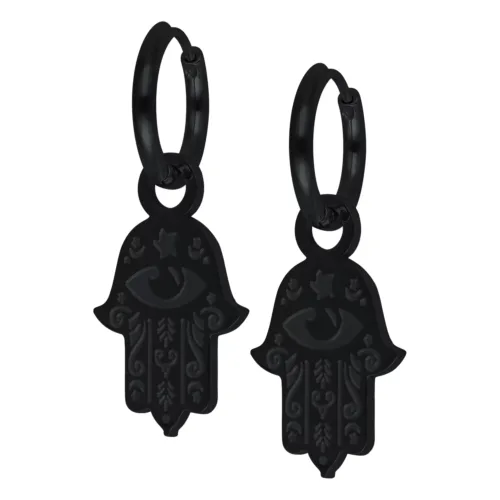 Little Hamsa Hand Hoop Earrings<!--6357dd904812c--> - Black Metal