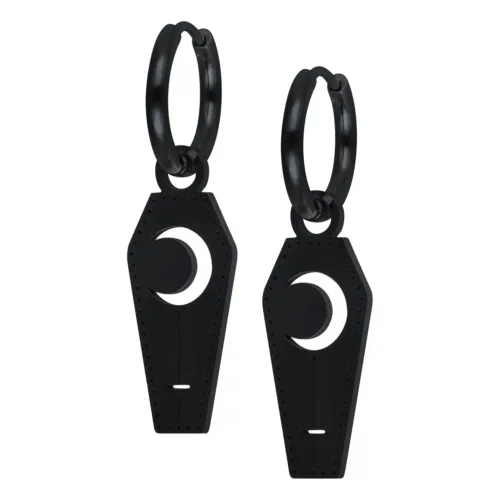 Little Moon Coffin Hoop Earrings<!--6357dd9c64afe--> - Black Metal