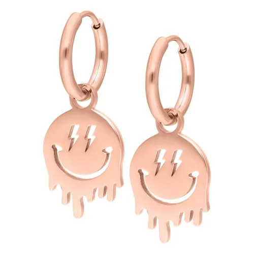 Acid Dangle Smiley Hoops - Rosegold