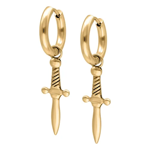 Sword Dangle Huggie Hoops - Golden Metal