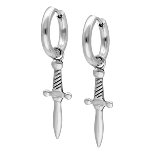 Sword Dangle Huggie Hoops - Silvercoloured Metal