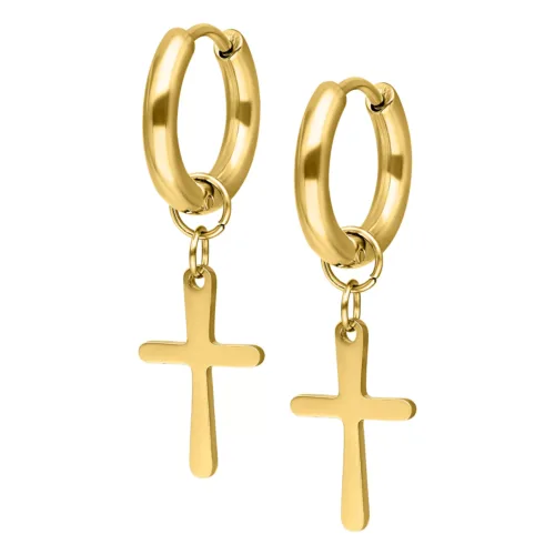 Little Rounded Cross Hoops - Golden Metal