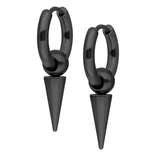 Little Long Spike Hoops - Black Metal