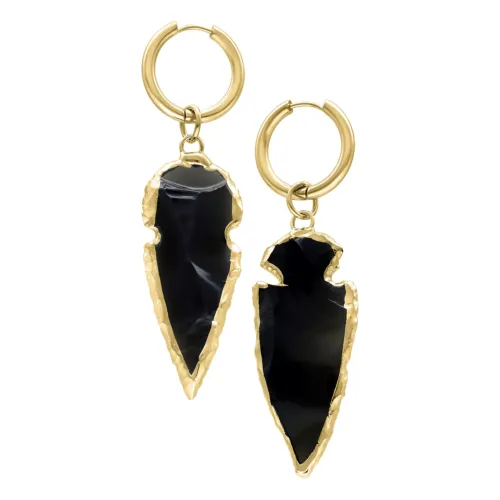 Little Obsidian Stone Hoops - Golden Metal