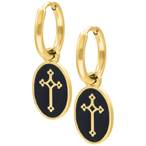 Little Vintage Cross Hoops - Golden Metal