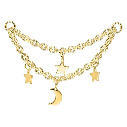 Moon & Stars Piercing Connection Double Chain<!--63bc0c8f603cb--> - Golden Metal