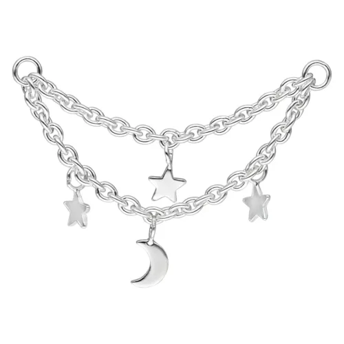 Moon & Stars Piercing Connection Double Chain<!--63bc0c8f603cb--> - Silvercoloured Metal