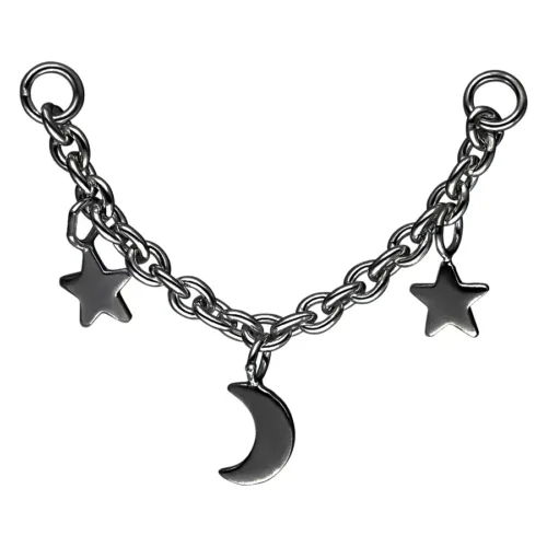 Moon & Stars Piercing Connector Chain <!--63bc0767a6cdd--> - Black Metal
