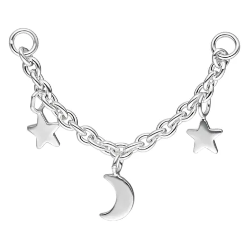 Moon & Stars Piercing Connector Chain <!--63bc0767a6cdd--> - Silvercoloured Metal