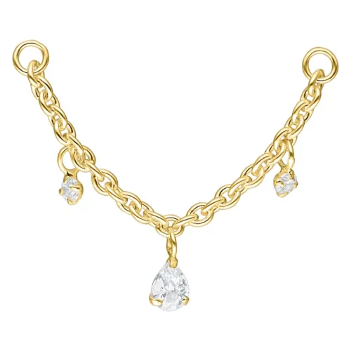 Crystal Dangling Teardrops Piercing Connector Chain - Golden Metal