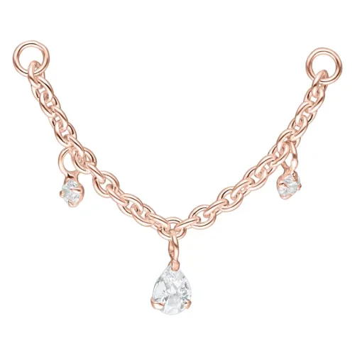 Crystal Dangling Teardrops Piercing Connector Chain - Rosegold