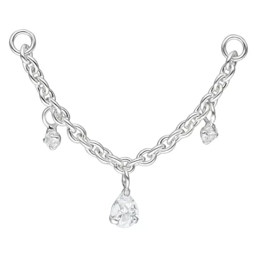 Crystal Dangling Teardrops Piercing Connector Chain