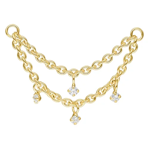 Multilayer Crystal Piercing Connection Chain - Golden Metal