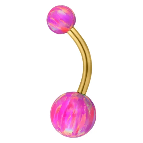 Gold Titanium Double Opal Belly Bar<!--63ac65466f8c0-->