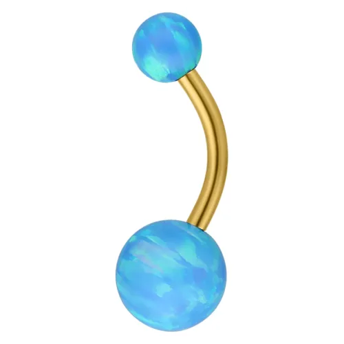 Gold Titanium Double Opal Belly Bar<!--63ac65466f8c0-->