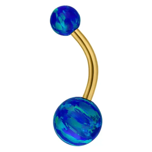 Gold Titanium Double Opal Belly Bar<!--63ac65466f8c0-->