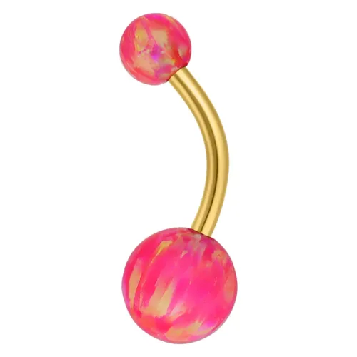 Gold Titanium Double Opal Belly Bar<!--63ac65466f8c0-->