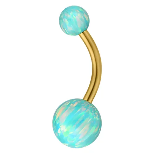 Gold Titanium Double Opal Belly Bar<!--63ac65466f8c0-->