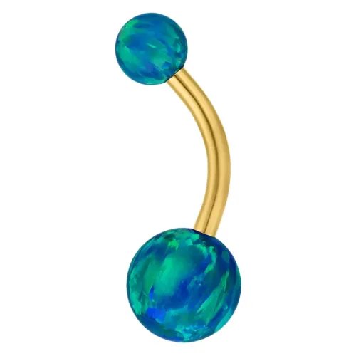 Gold Titanium Double Opal Belly Bar<!--63ac65466f8c0-->