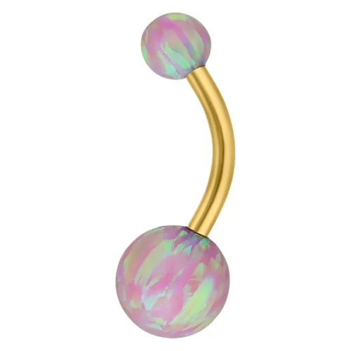 Gold Titanium Double Opal Belly Bar<!--63ac65466f8c0-->