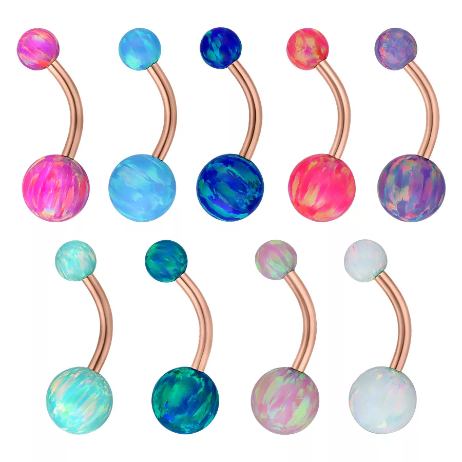 Rose Gold Titanium Double Opal Belly Bar Wildcat Ireland
