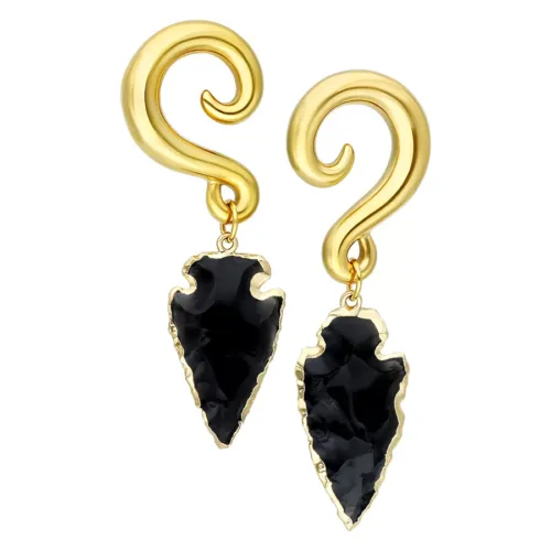 Obsidian Stone Dangle Ohrgewichte - Golden Metal