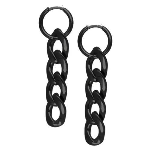 Silver Chain Dangle Hoops<!--639b558ec7801--> - Black Metal