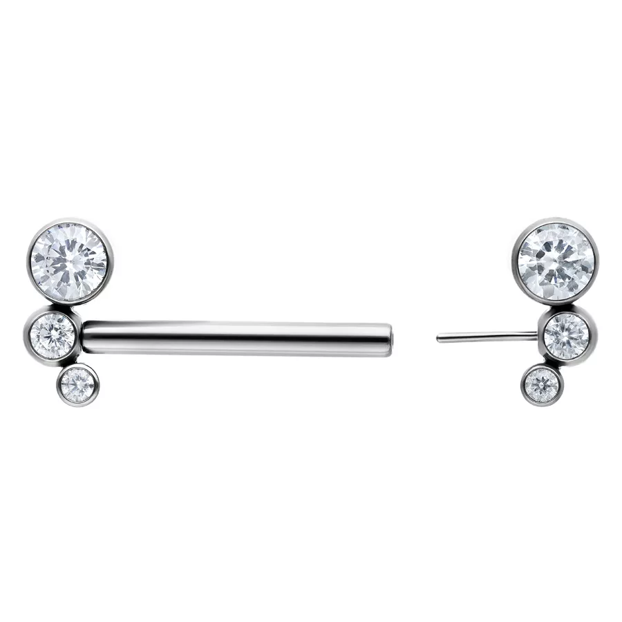 Silberne Amalia Barbell 16 mm mit klaren Kristallen auf weißem Hintergrund