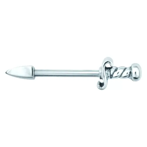Silberner Nippel Barbell mit Dolch-Design auf weißem Hintergrund