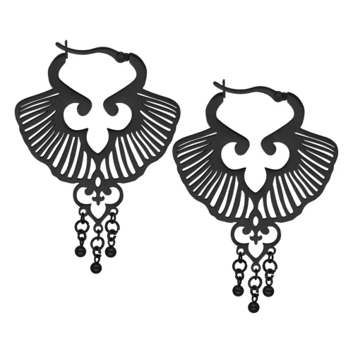 Ginkgo Leaf Hoop Earrings<!--6357d5c0b3f4d--> - Black Metal