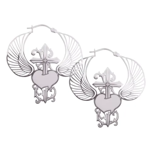 Winged Heart Dagger Hoop Earrings