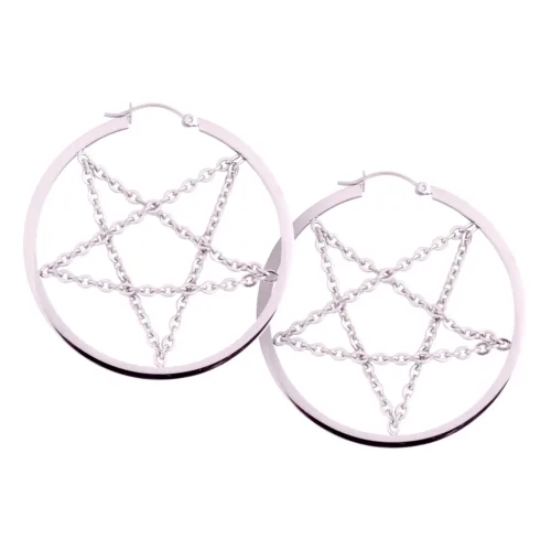 Pentagram Chain Hoop Earrings