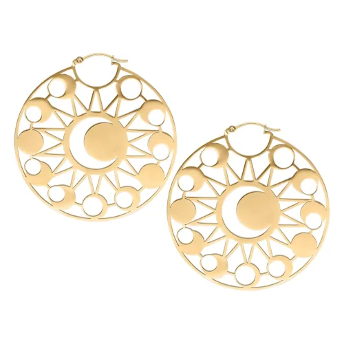 Moon Eclipse Hoop Earrings - Golden Metal