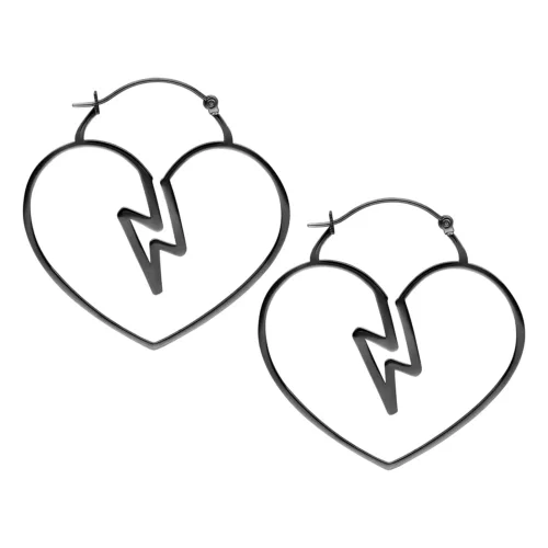 Heartbreaker Stainless Steel Hoop Earrings - Black Metal