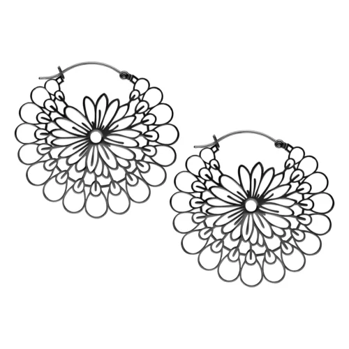Daisy Hoop Earrings - Black Metal
