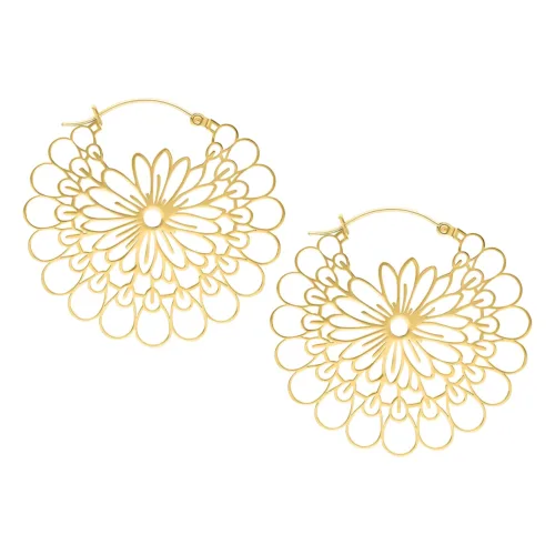Daisy Hoop Earrings - Golden Metal