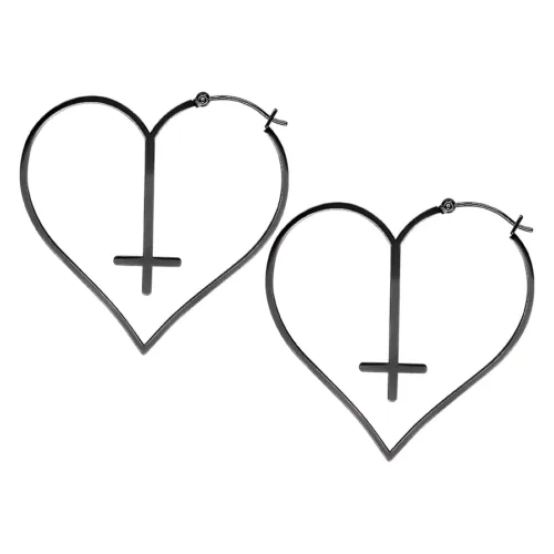 Cross Heart Hoops - Black Metal