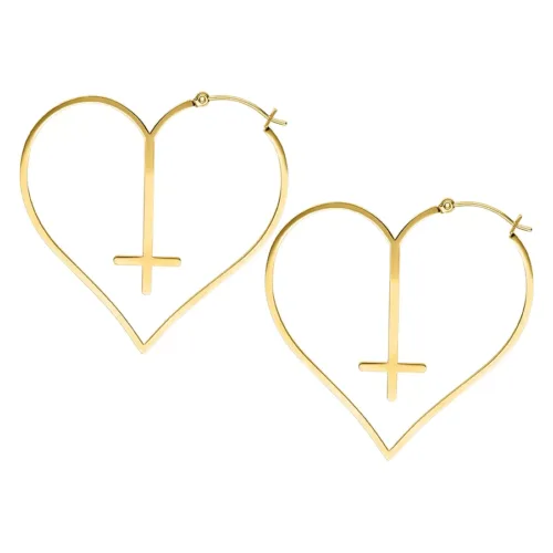 Cross Heart Hoops - Golden Metal
