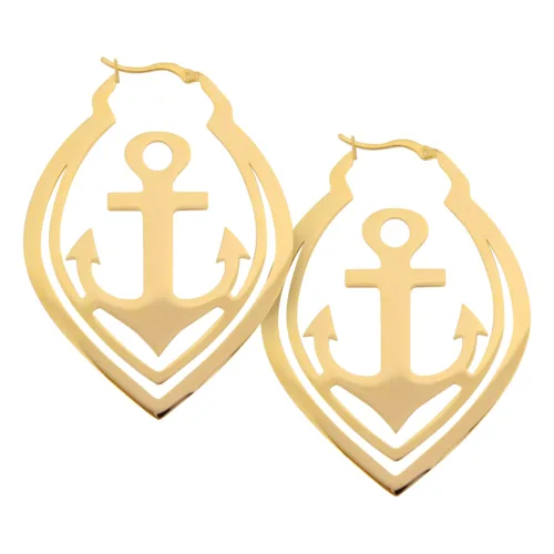 Anchor Hoop Earrings<!--6357d5f8e9bbc--> - Golden Metal